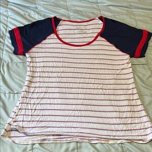 Maurices Navy and Red Striped Short Sleeve Tee